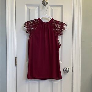 Express Burgundy Lace Accent Blouse